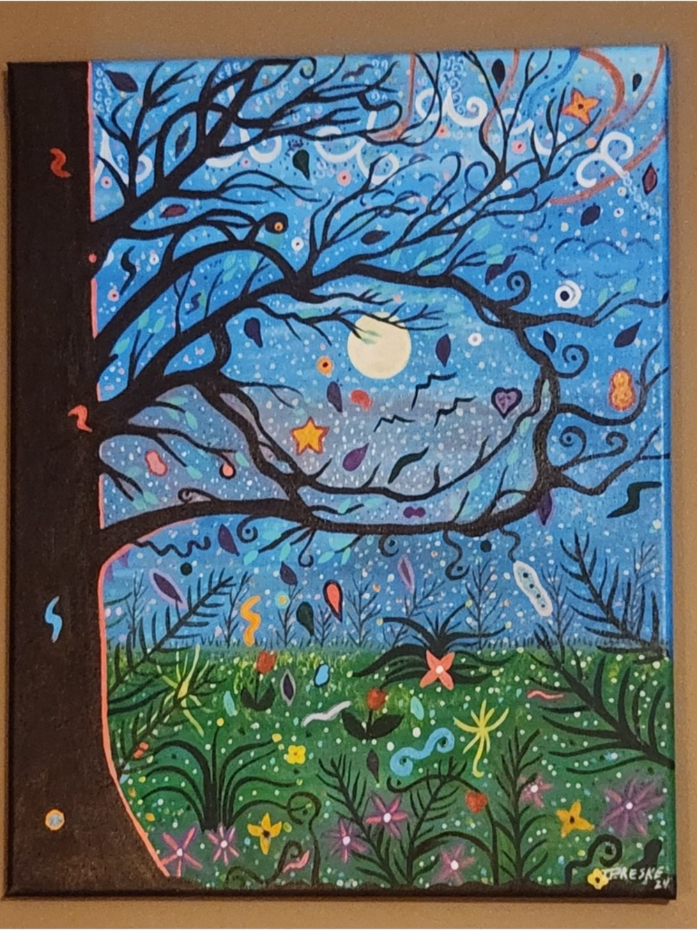 “Moonlight Reverie” Canvas Painting in Blue and Green—East TN Artist 16x20